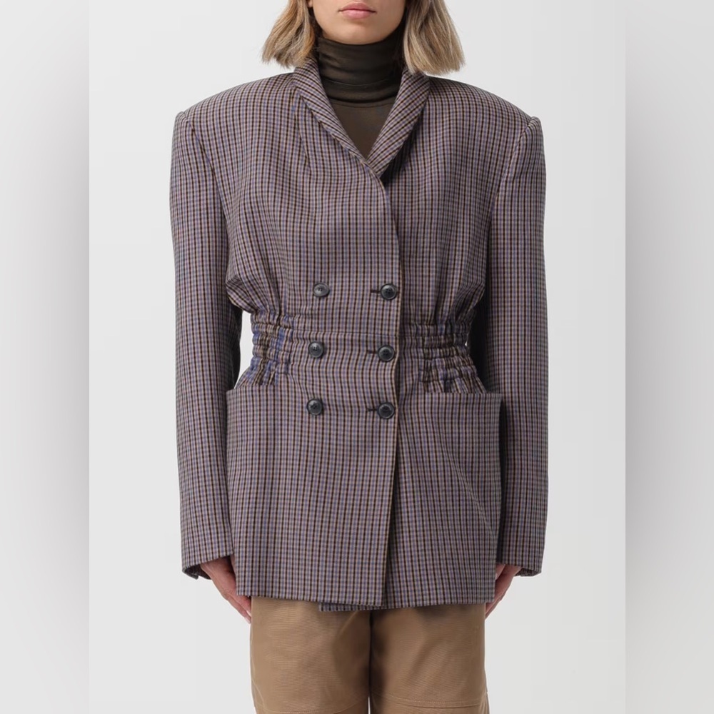 The Mannei Antibes Checked Boxy Blazer Peak Lapels Brown Black Blue FR38 US6 NWT